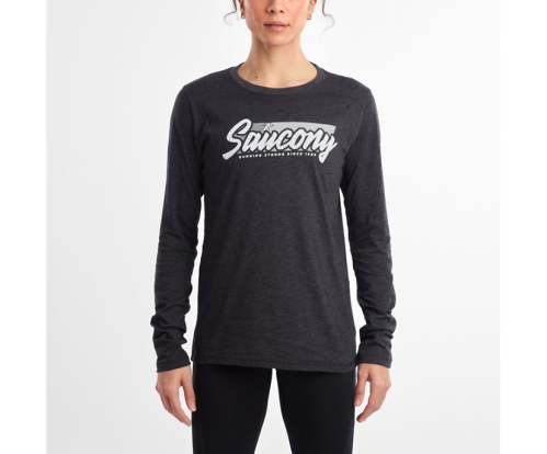 Tenis Saucony Long Sleeve Logo Tee Mujer Tops Ropa Dark Gris Heather México MX-912-GR